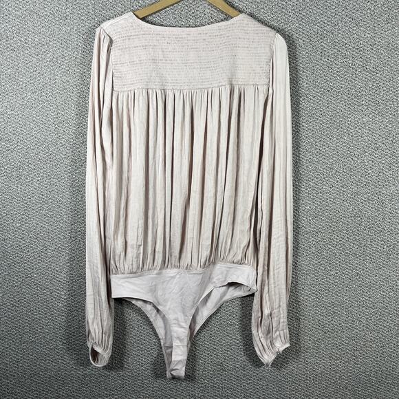 Free People Intimately Bodysuit Womens Large Beige Smockin' And Rockin' Smocked - Picture 4 of 9